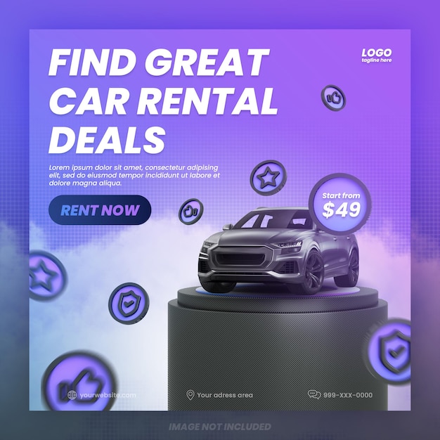 PSD car rental promotion social media instagram post banner template premium psd