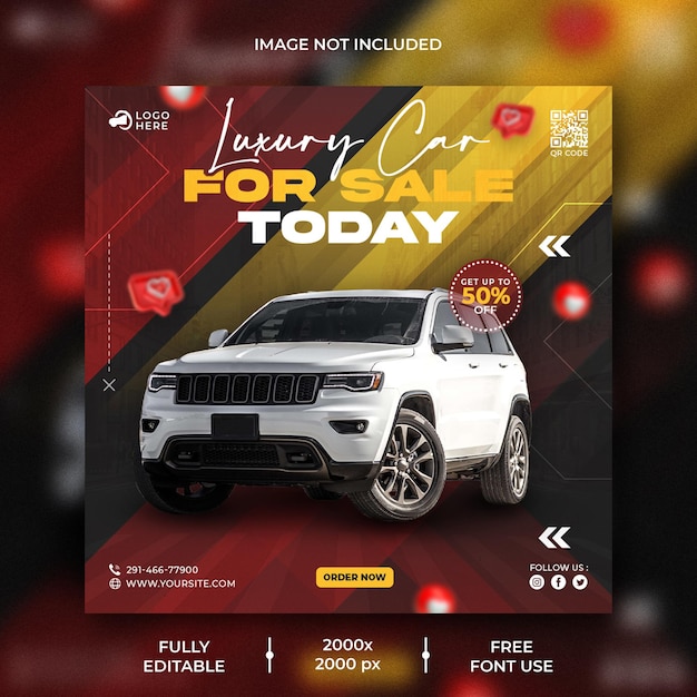 Modello di banner post instagram di social media per la promozione del noleggio auto