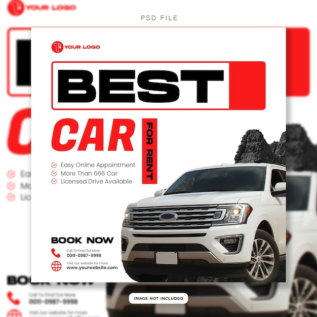 PSD car rental promotion social media instagram post banner template