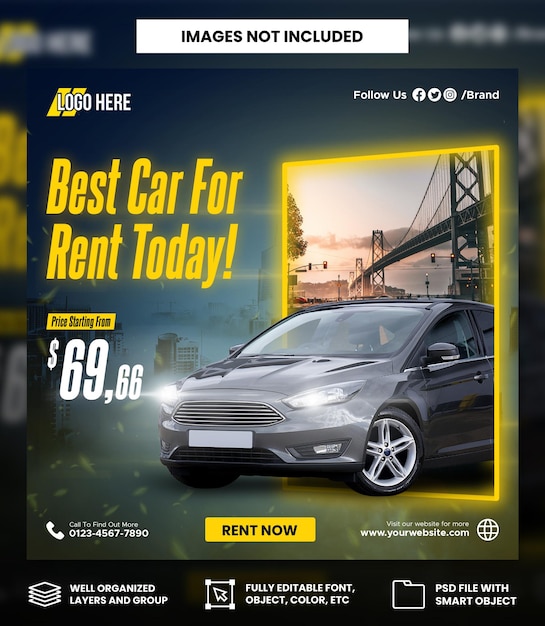 PSD car rental promotion social media instagram post banner template