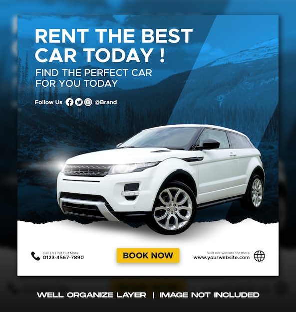 PSD car rental promotion social media instagram post banner template