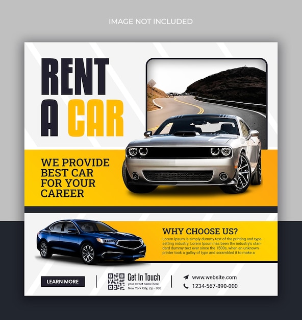 PSD car rental promotion social media post and web banner design template