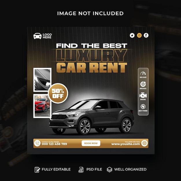 PSD car rental and sale automotive promotion social media square banner or instagram post design