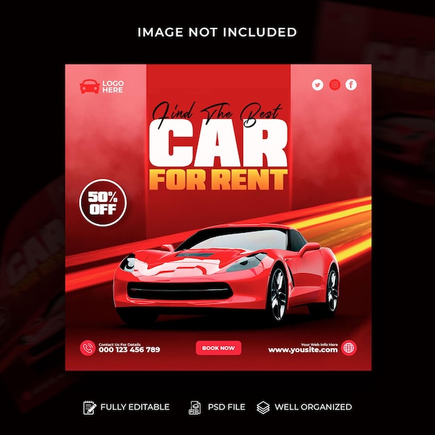 car rental and sale automotive promotion social media square banner or instagram post design