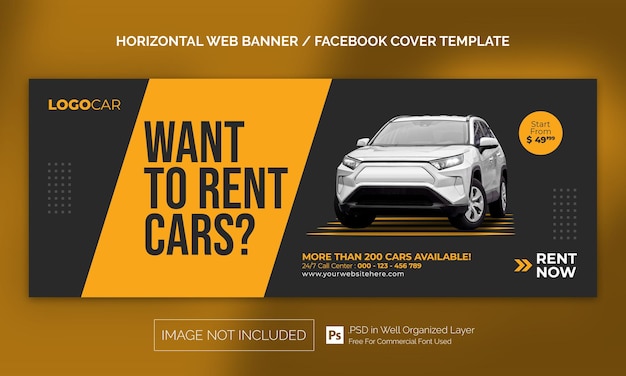 Car Rental Sale Horizontal Banner or Facebook Cover Advertising Template