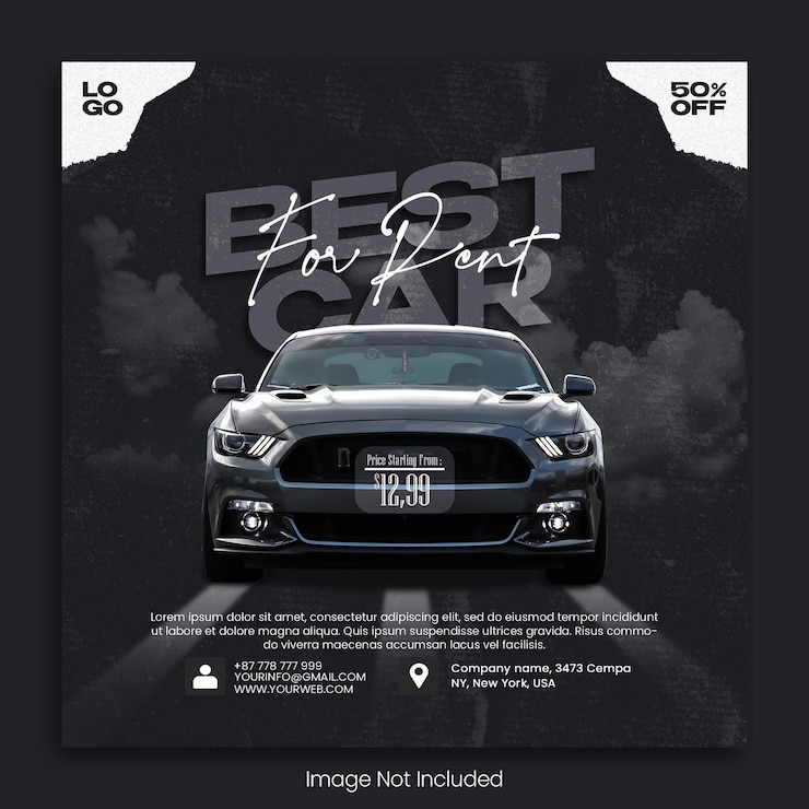 PSD car rental sale promotion social media instagram post in modern template