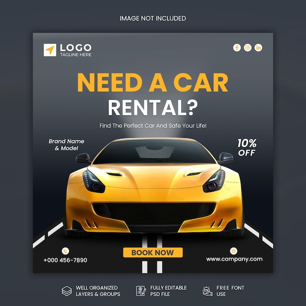 自動車レンタル・販売 プロモーション・ソーシャルメディア・ポストとインスタグラム・バナー・テンプレートデザイン