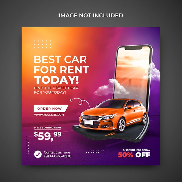 PSD car rental sell promotion social media instagram post in modern background template