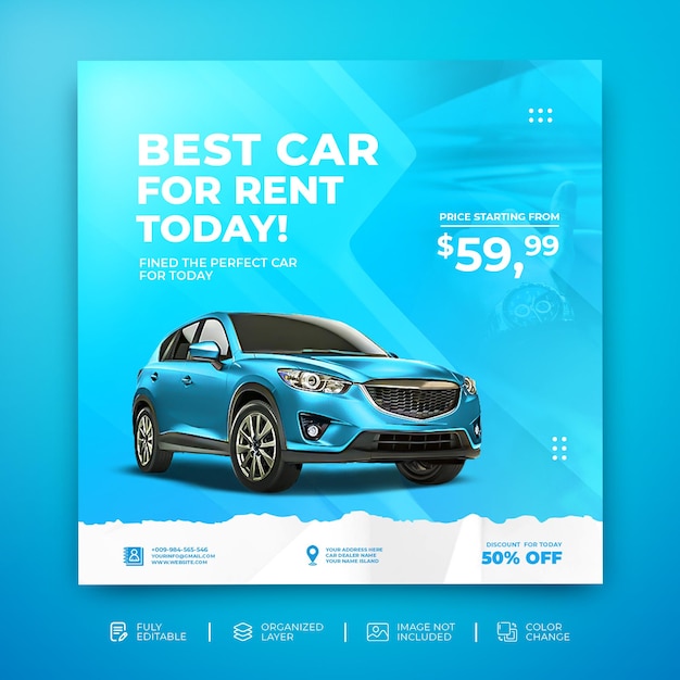 Car rental sell promotion social media instagram post template psd