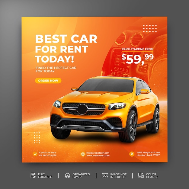 Car rental sell promotion social media instagram post template psd