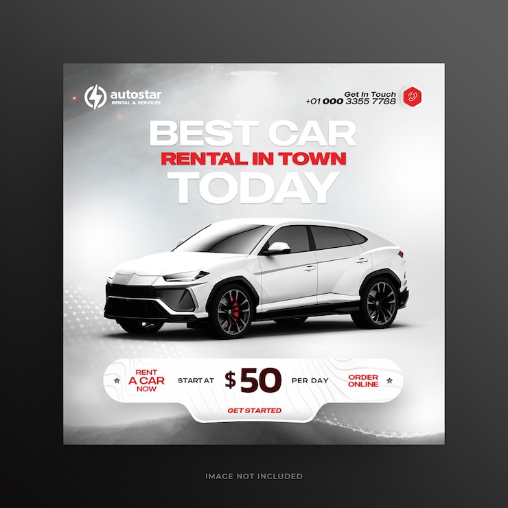 PSD car rental for a social media post or web banner template
