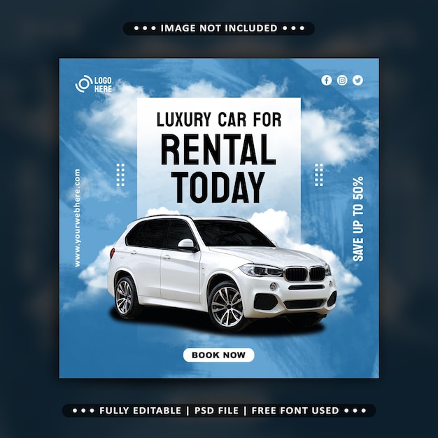 PSD car rental social media promotion square banner template