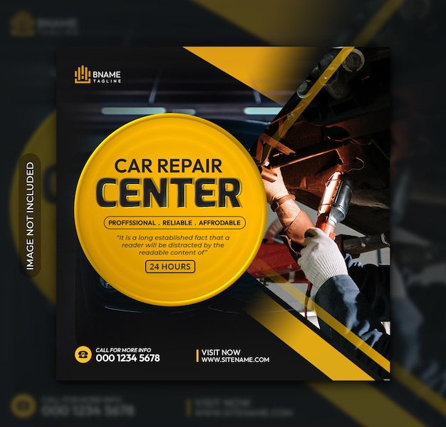 Car repair center square flyer or instagram social media post template