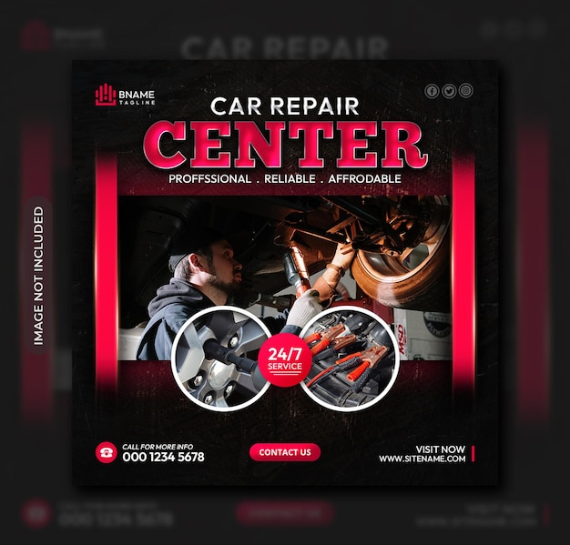 Car repair center square flyer or instagram social media post template