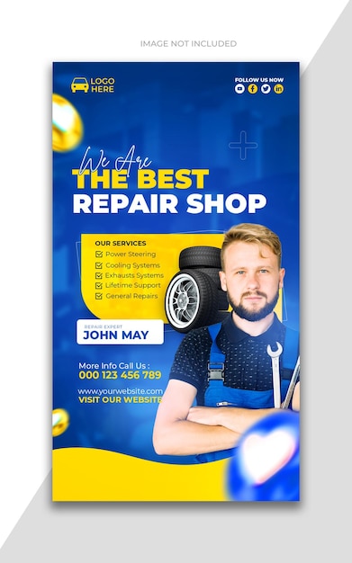 Car repair and service shop instagram story template