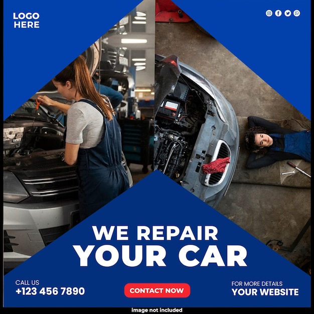 car repair shop services instagram post and social media banner or flyer template design