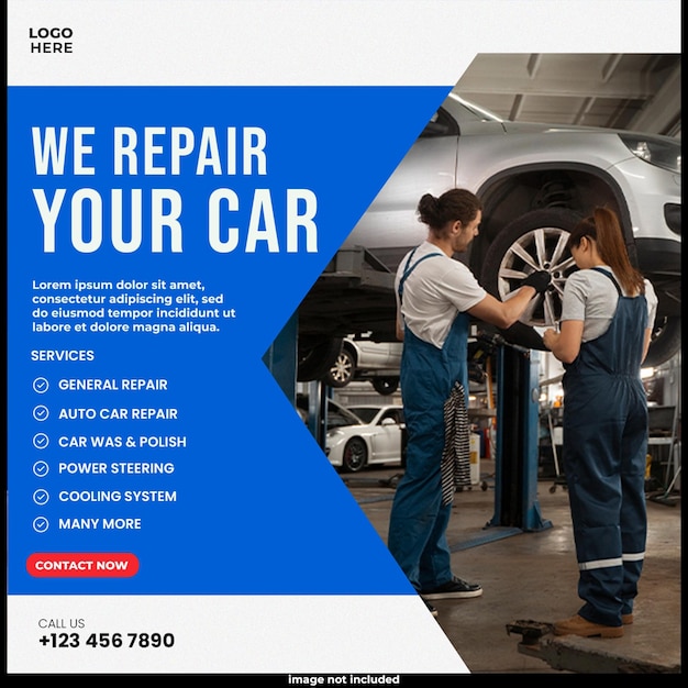 Car repair shop services Instagram post and social media banner or flyer template design