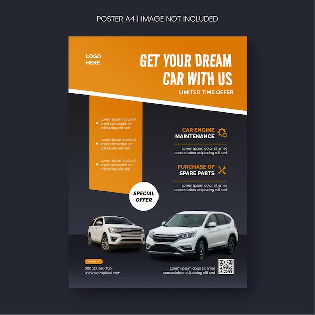 PSD modello di poster a4 per la vendita e la riparazione di automobili 1