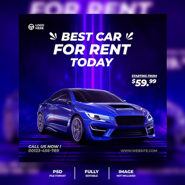 자동차 판매 소셜 미디어 게시물 템플릿 자동차 렌탈