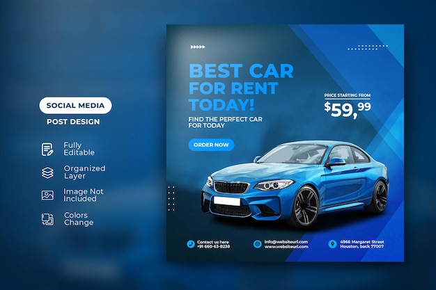 Modello di post di instagram di social media per la promozione della vendita di auto psd