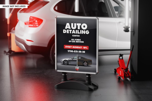 PSD mockup di poster per stand di servizio auto