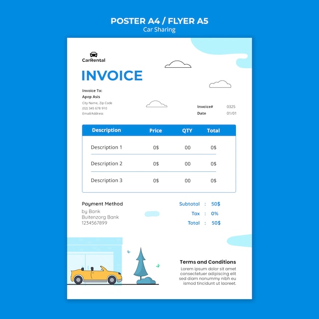PSD car sharing service invoice template