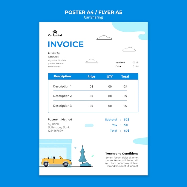 PSD modello di fattura per il servizio di car sharing