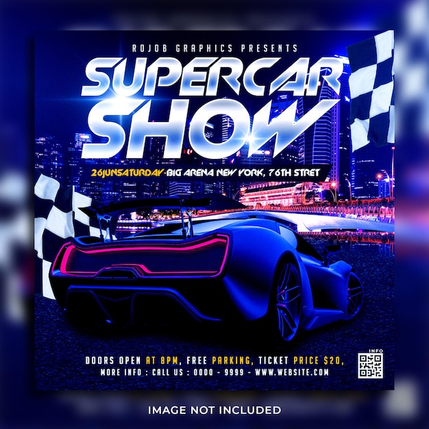 Modello di progettazione del post di instagram sui social media di car show