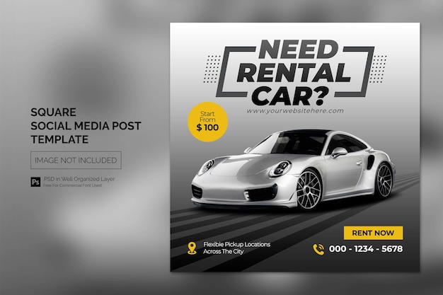 자동차 소셜 미디어 Instagram 게시물 또는 정사각형 웹 배너 광고 템플릿
