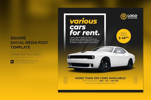 Car social media instagram post or square web banner advertising template