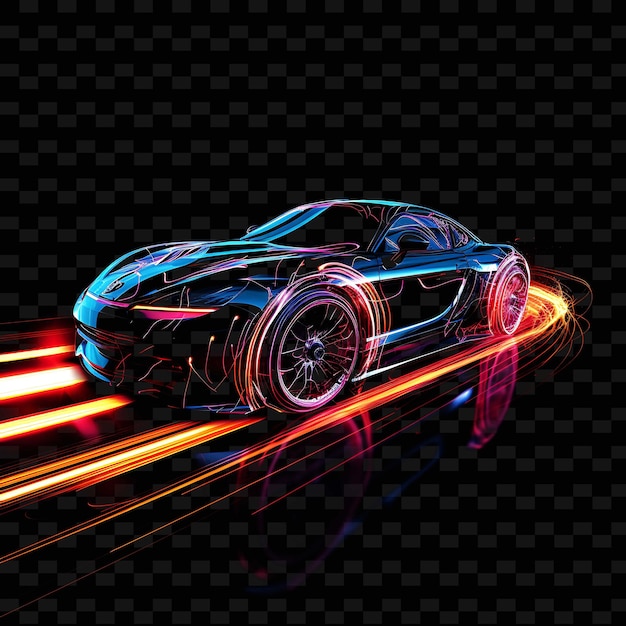 PSD car speeding red streaked neon lines tire decorations pointe png y2k shapes transparent light arts