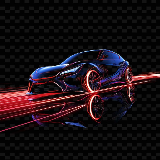 PSD car speeding red streaked neon lines tire decorations pointe png y2k shapes transparent light arts