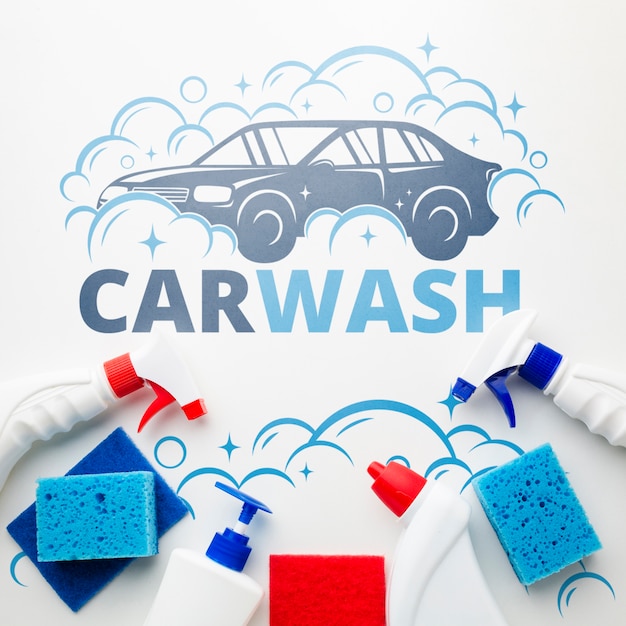 PSD car wash concept with cleaning products