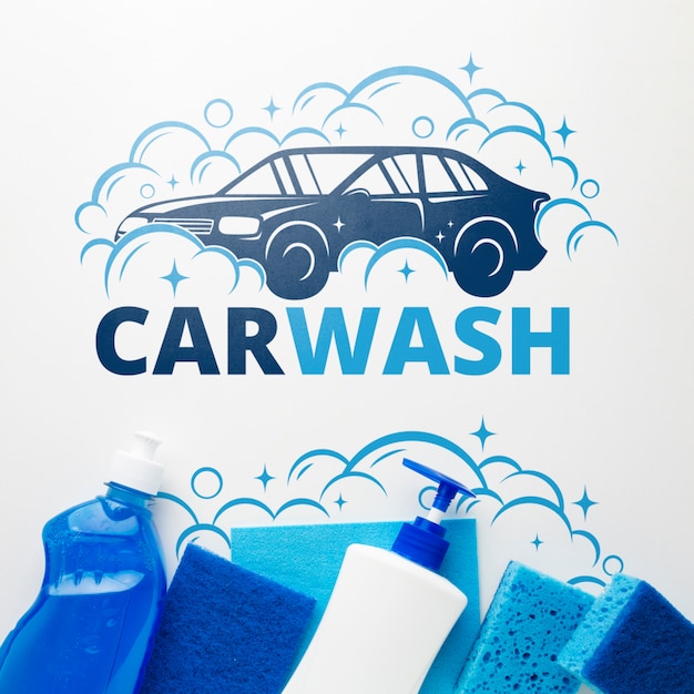 car wash concept with washing liquids