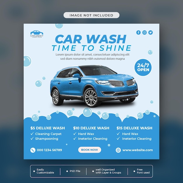 PSD car wash promotion instagram post design template