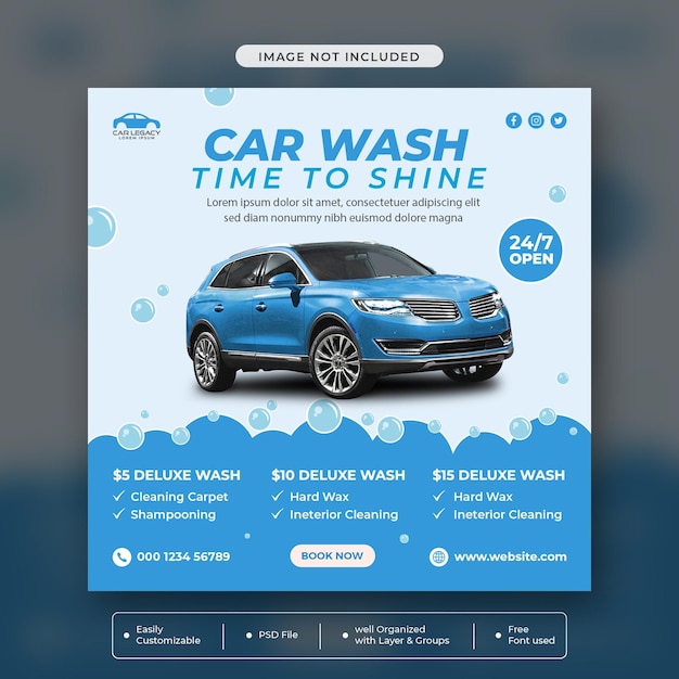 Modello di post design di instagram per la promozione dell'autolavaggio