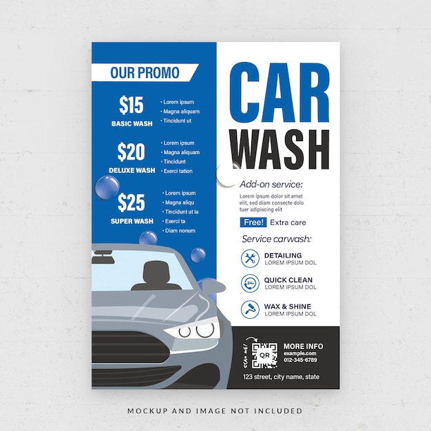 Car Wash Service Flyer Template in PSD Blue Theme