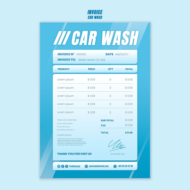 PSD car wash service invoice template