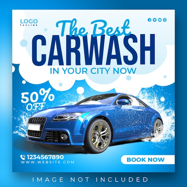 PSD car wash service and rent promotion special offer social media instagram post banner template design