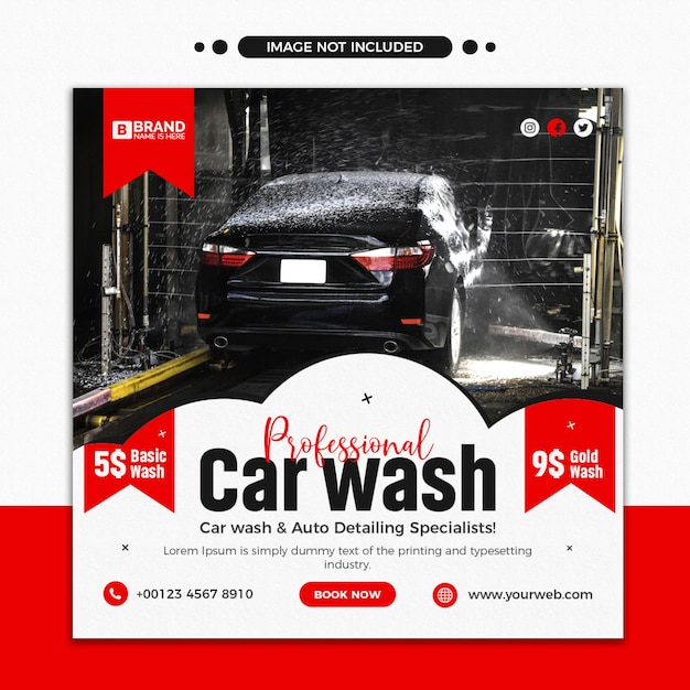 PSD car wash social media post and web banner or square flyer template