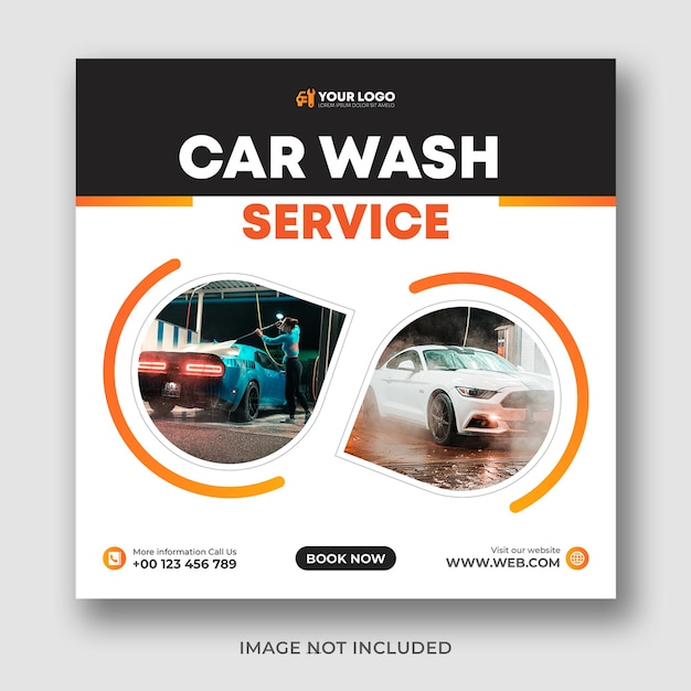 PSD 洗車洗浄サービスクリエイティブソーシャルメディアバナーデザインまたはスクエアフライヤー
