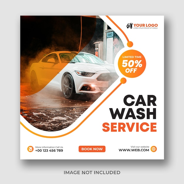 PSD 洗車洗浄サービスクリエイティブソーシャルメディアバナーデザインまたはスクエアフライヤー