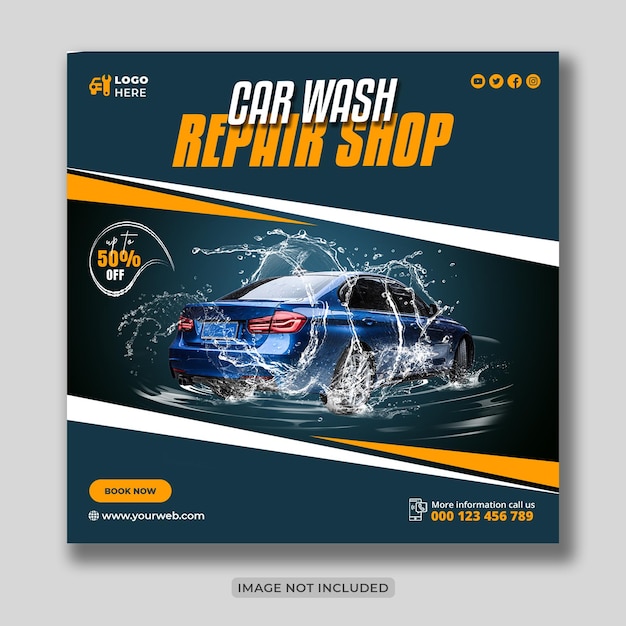 Car wash washing service creative social media banner design or square flyer