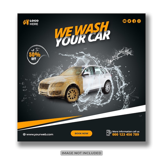 Car wash washing service creative social media banner design or square flyer