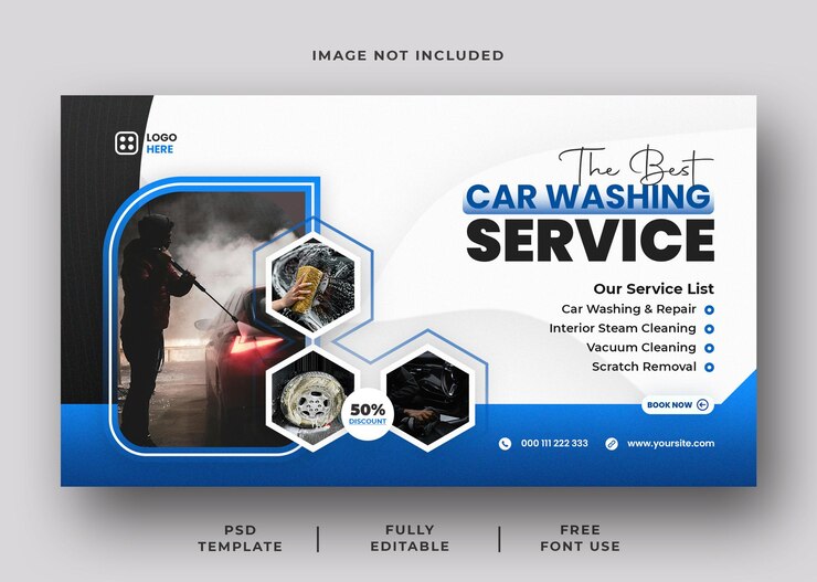 PSD car washing service social media web banner template