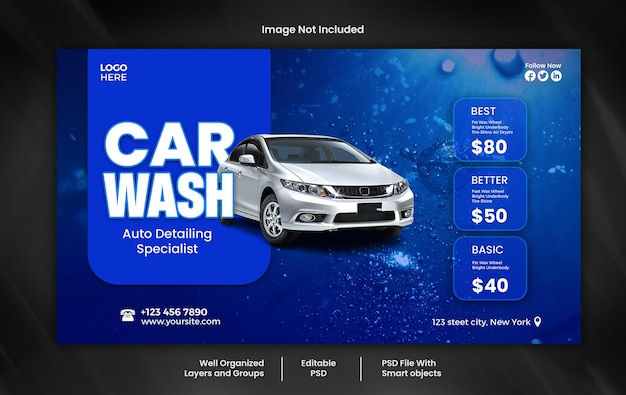 PSD car washing service web banner design psd template