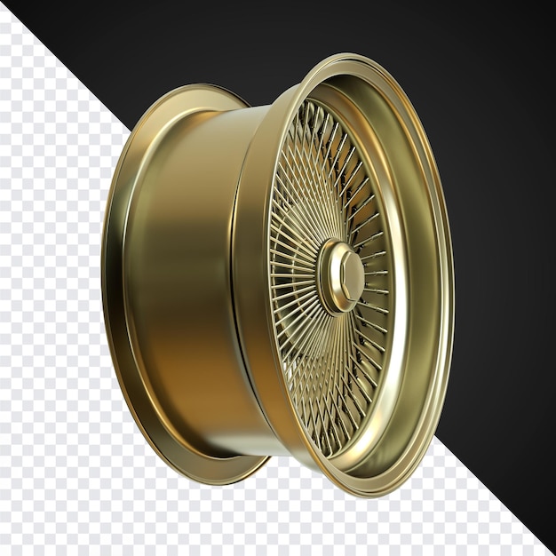 Car wheel american car rim golden rim side view 3d render for composition