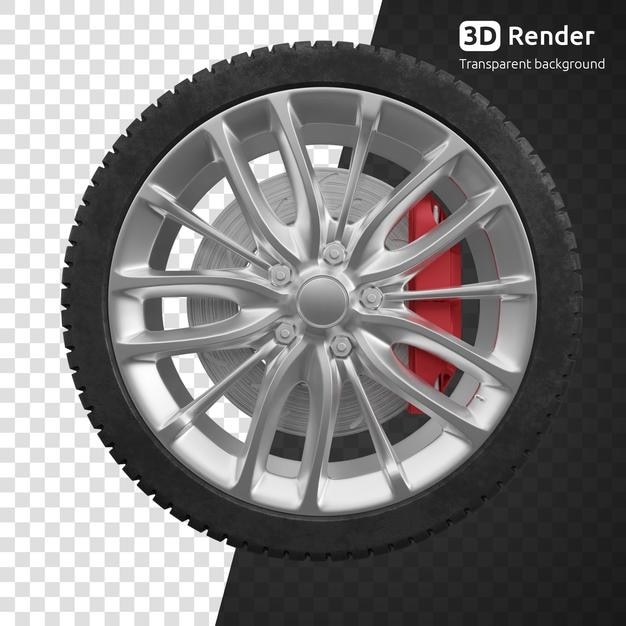 car wheel with brakes 3d render isolated