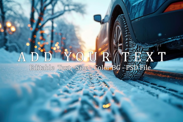 Car with tires running in the snow