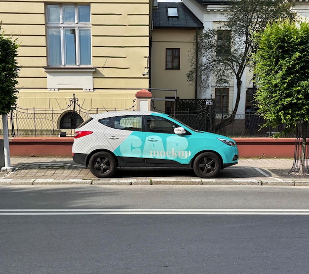 Автомобильный оберточный макет Psd реалистичный грузовой фургон коммерческие наклейки ev макет шаблон